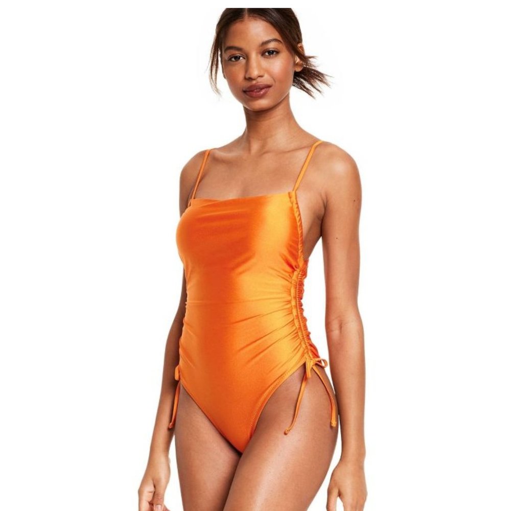 Metallic Side-Ruched One-piece Swimsuit